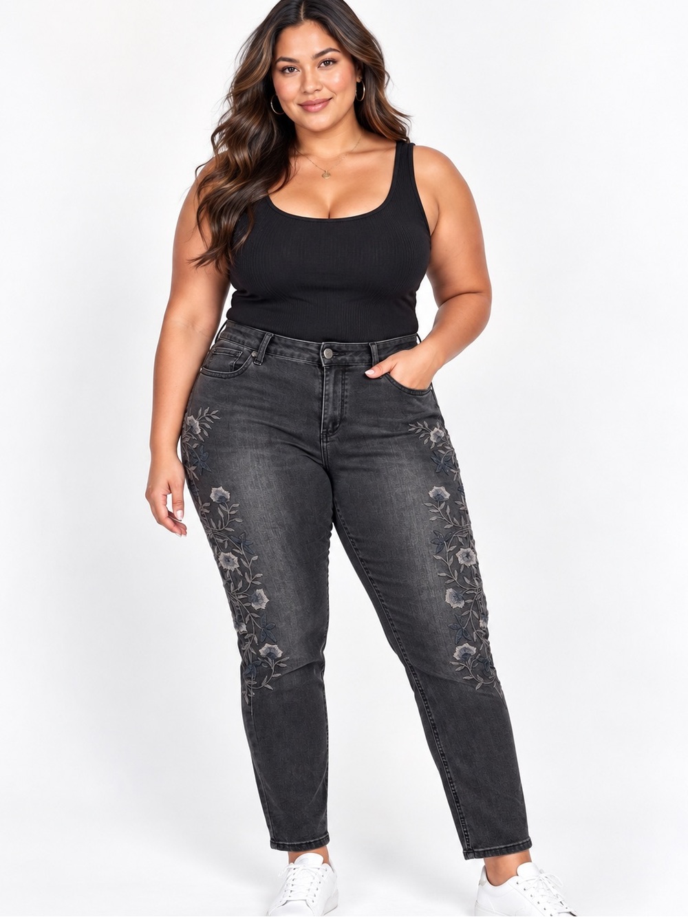 Seven7 floral embroidered jeans with Floral Embroidery